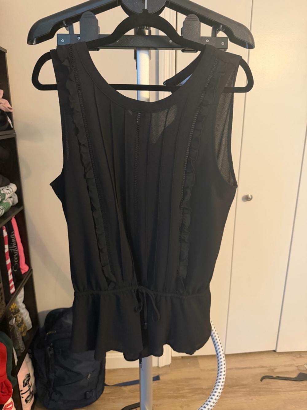 White House Black Market Black Ruffle-Trim Sleeveless Peplum Camisole